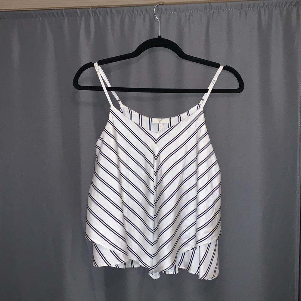 100% Silk Joie White and Navy Striped Tank